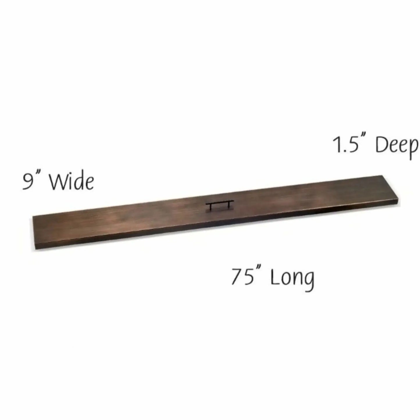 Extra-long 72-inch oil rubbed bronze linear burner cover with a refined brushed finish and low-profile handle, ideal for large custom outdoor fire pit installations.