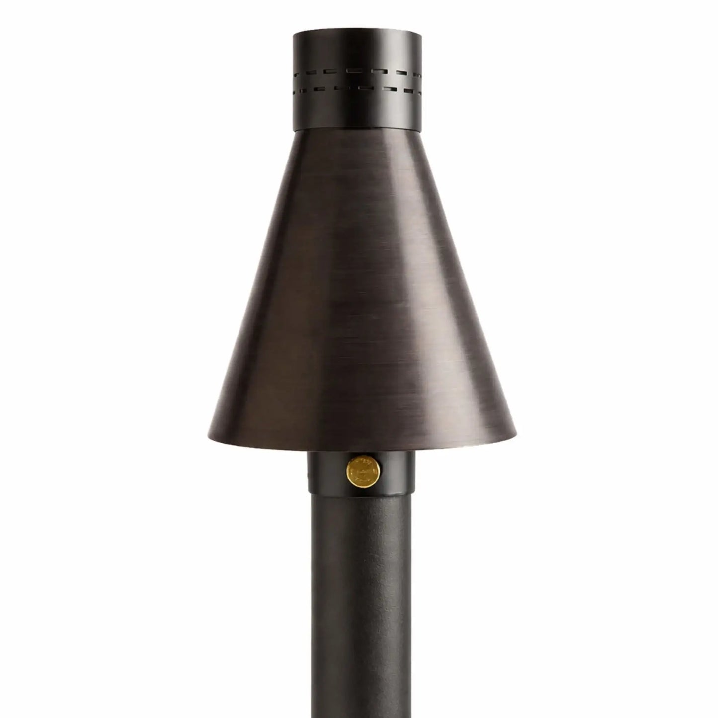 HPC Fire Inspired Hearth Products Controls TK Torch Black Head and Post shown in a clean studio setting, featuring a sleek black metal torch head with a tapered cone design mounted on a durable post, highlighting the modern outdoor gas torch construction and integrated ignition button detail.