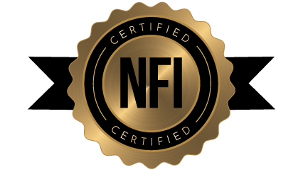 NFI Certified logo in a horizontal gold design, symbolizing professional certification from the National Fireplace Institute for expertise in safe and efficient hearth product installations.
