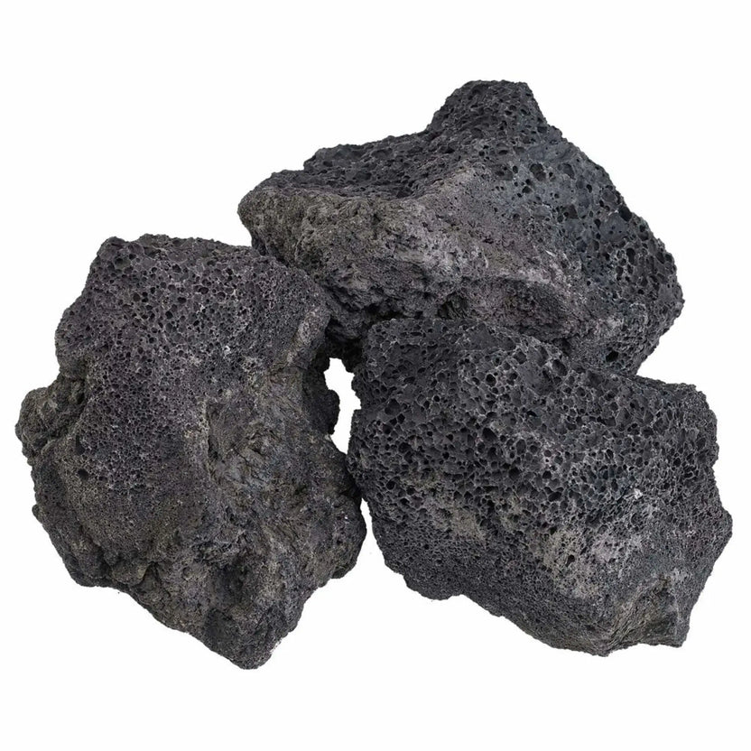 Pair of XXL lava rocks positioned side by side, highlighting their irregular contours, thick structure, and porous surface designed for bold fire pit and landscape installations.