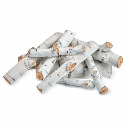 American Fire Products Formation Creation Sierra Birch 9-piece ceramic gas fire pit log set displayed on a white background, showcasing detailed white bark texture, natural knot accents, and hand-painted wood grain ends for realistic gas fire features.