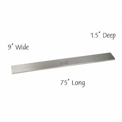 72-inch stainless steel linear burner cover showcasing a clean rectangular shape and durable metal construction, ideal for wide fire pit openings and contemporary outdoor designs.