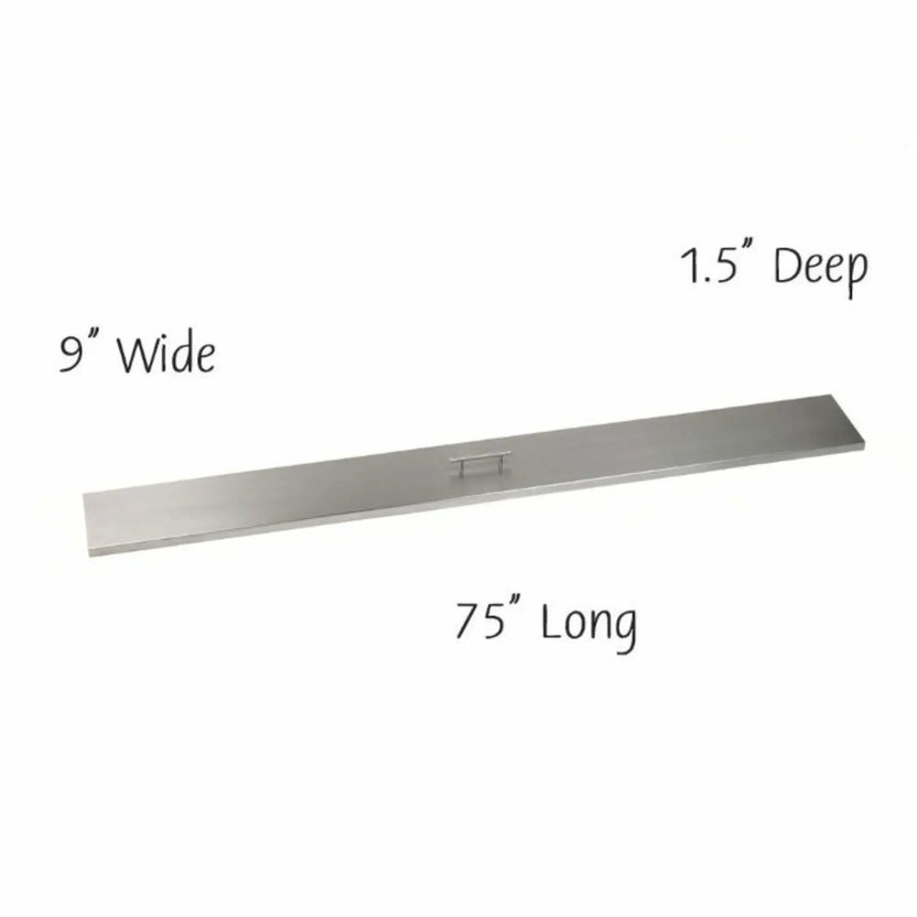 72-inch stainless steel linear burner cover showcasing a clean rectangular shape and durable metal construction, ideal for wide fire pit openings and contemporary outdoor designs.