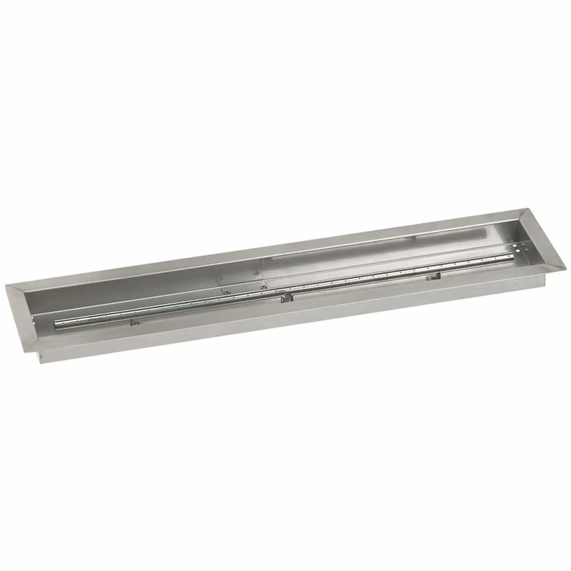 36x6 inch linear stainless steel drop-in burner pan by American Fire Products, designed with a long rectangular profile and centered burner tube for modern outdoor fire pits and fire tables.