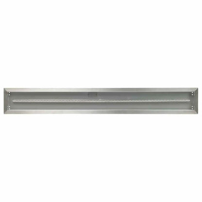 Perspective view of a 60x6 stainless steel linear drop-in burner pan highlighting the elongated burner design, smooth brushed finish, and low-profile rectangular construction.