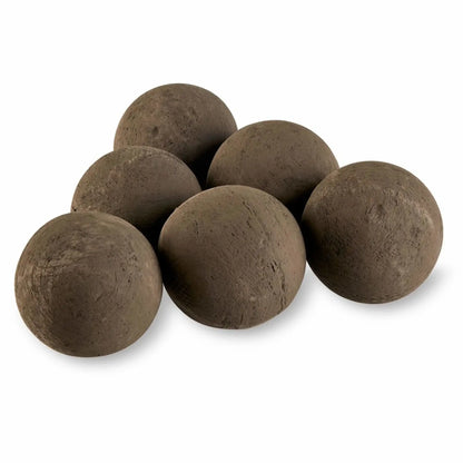 Thunder Gray 4 inch lite stone fire balls displayed on a white background, featuring a smooth yet natural concrete texture designed for use in gas fire pits and outdoor fire features.