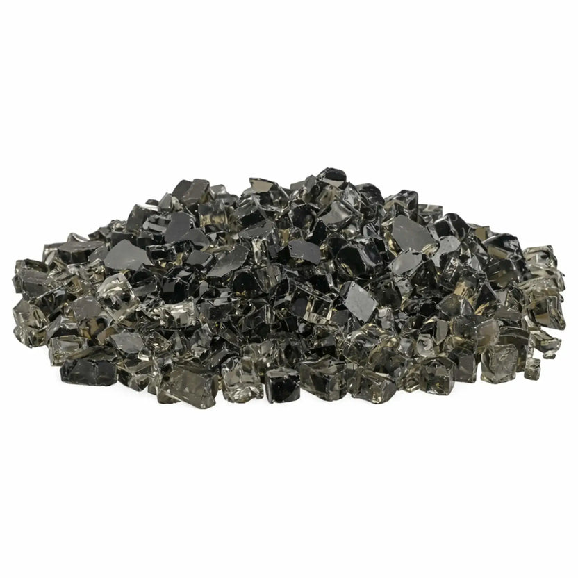 Pile of American Fire Products 1/2 inch Classic Non-Reflective Bronze tempered fire glass featuring smoky brown and metallic bronze tones with smooth, tumbled edges, displayed against a white background for decorative gas fire pit media.