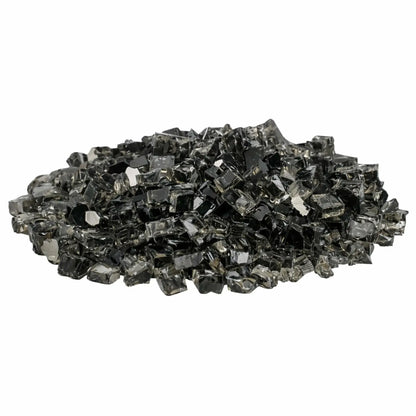 Mound of American Fire Products 1/2 inch premium reflective bronze fire glass featuring smoky brown translucent tempered pieces with mirrored backing, displayed against a white background to showcase its warm metallic tone and reflective finish.