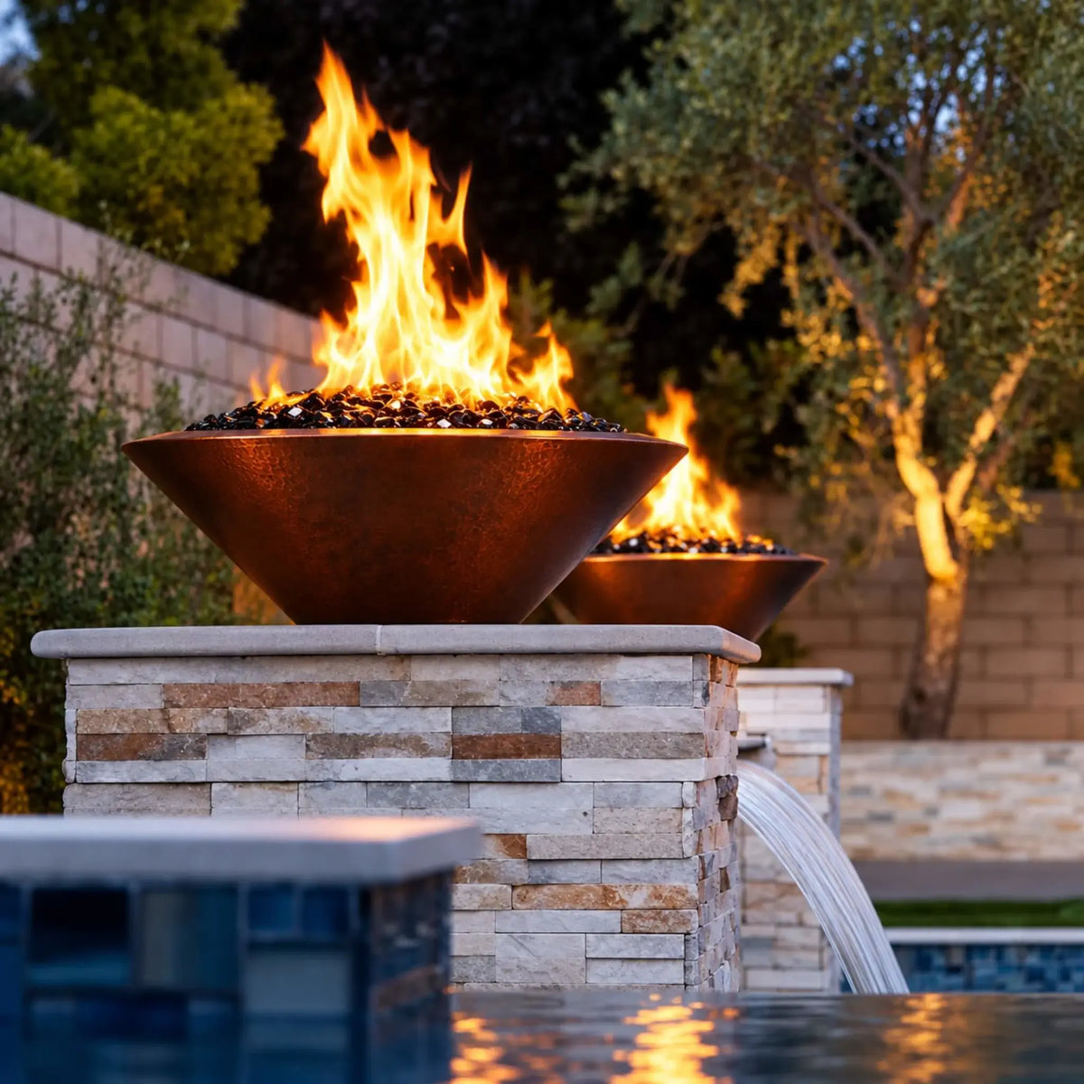 31" Round Bella Hammered Copper Fire Bowl by Flame Havens Serenity Series