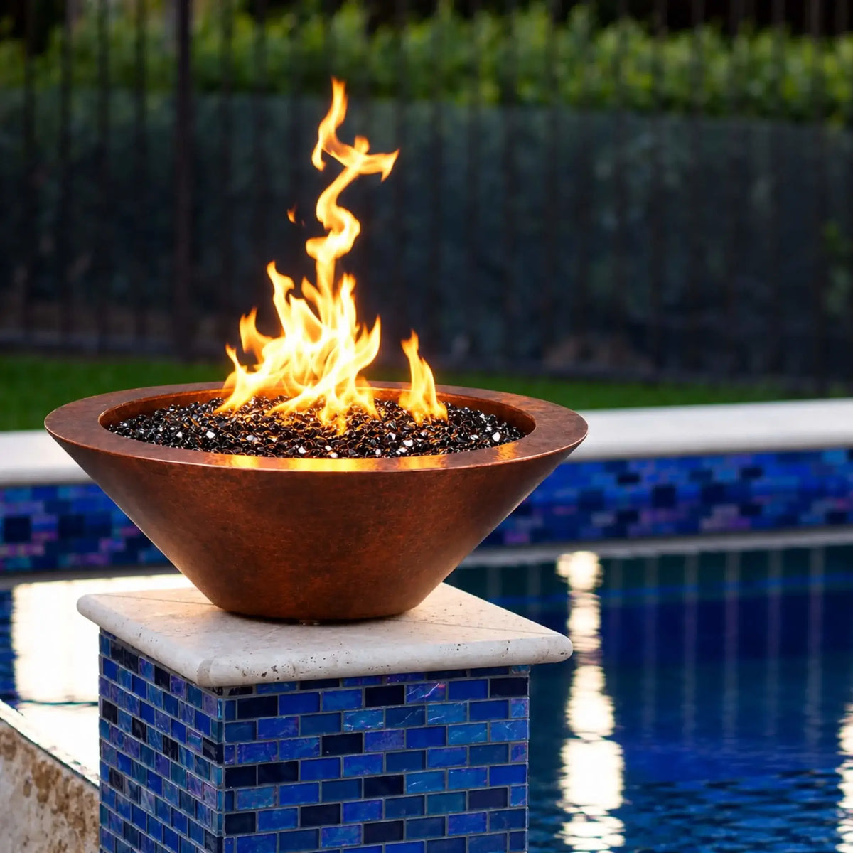 31" Round Bella Hammered Copper Fire Bowl by Flame Havens Serenity Series