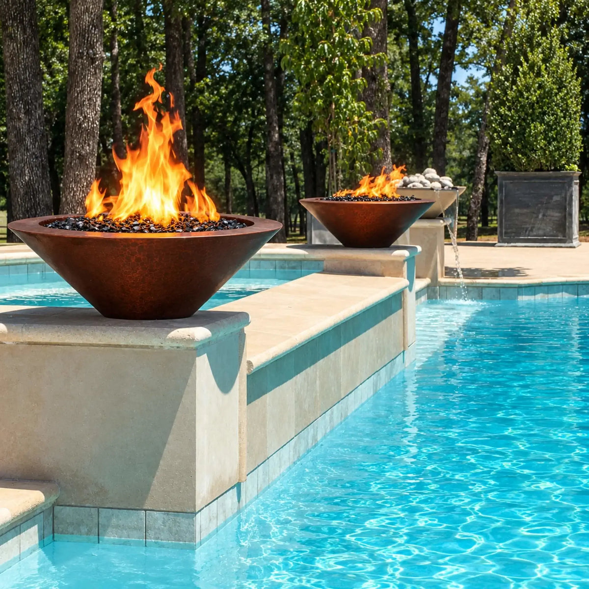 31" Round Bella Hammered Copper Fire Bowl by Flame Havens Serenity Series