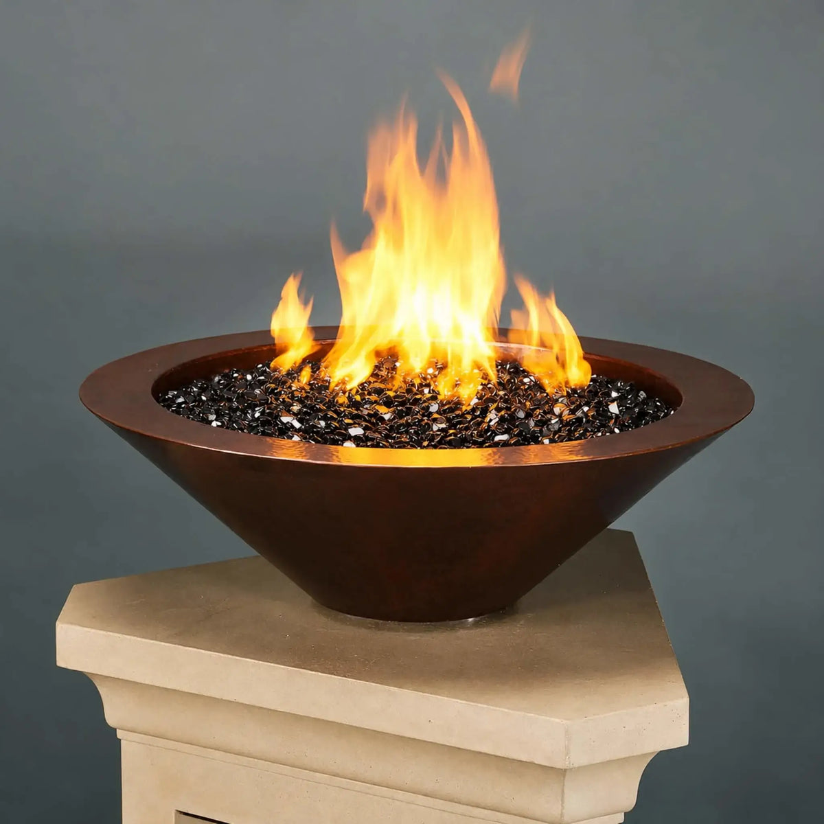 31" Round Bella Hammered Copper Fire Bowl by Flame Havens Serenity Series