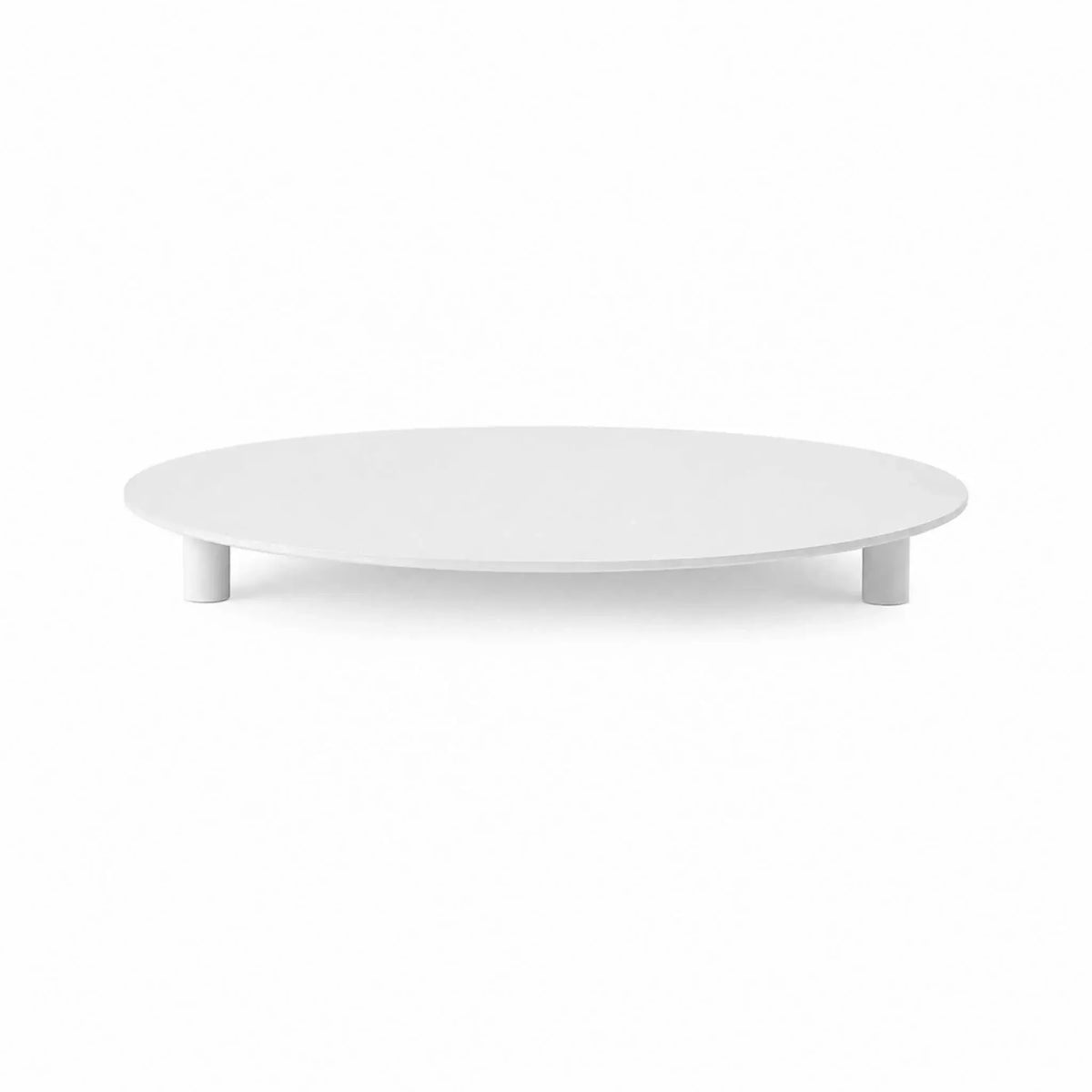 HPC Fire Hearth Products Controls Dekko GFRC Concrete Element 20 Round Fire Column Table Top Lid White Background MAIN product image featuring the standalone circular tabletop cover accessory. The smooth white metal lid is supported by short raised legs, allowing it to sit securely above the fire media and convert the fire column into a functional tabletop surface. Ideal for protecting the burner area while adding everyday usability to outdoor spaces.