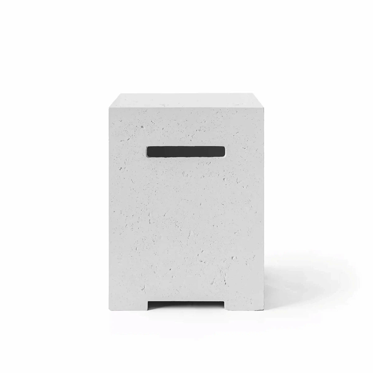 HPC Fire Hearth Products Controls Dekko GFRC Concrete Propane Tank Cover in Ash finish, shown in a clean front-facing studio product image against a white background. This rectangular GFRC concrete propane tank cover features a subtle light gray tone, textured concrete surface, integrated horizontal access handle, and modern minimalist design that discreetly conceals a standard propane tank while complementing contemporary fire pit installations and outdoor living spaces.