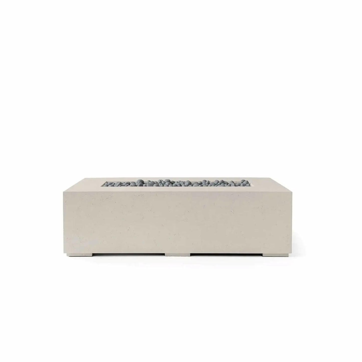 HPC Fire Hearth Products Controls Dekko GFRC Concrete Sonoma 56 x 30 Fire Pit featuring a Clay finish and Slate Stone fire media. The fire pit showcases a rectangular architectural design with a textured concrete-look exterior, recessed linear burner opening, and gray slate stone fill. Presented in a front-facing product image, this contemporary outdoor gas fire feature is designed for modern patios, courtyards, and backyard living areas.