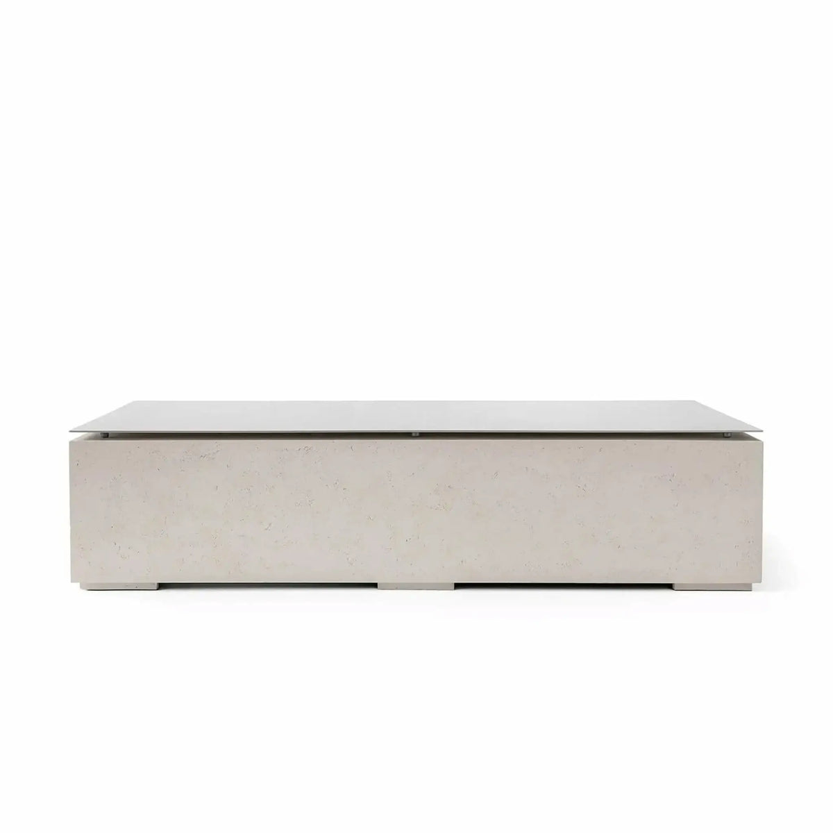 HPC Fire & Hearth Products Controls Dekko GFRC Concrete Sonoma 72 x 33 Fire Pit Clay Table Top Lid shown in a warm clay-colored concrete finish. This modern rectangular fire pit features a matching lid that neatly conceals the burner area, creating a smooth tabletop surface when the fire feature is not in use. The subtle texture and earthy tone blend naturally with contemporary outdoor furniture and patio designs.