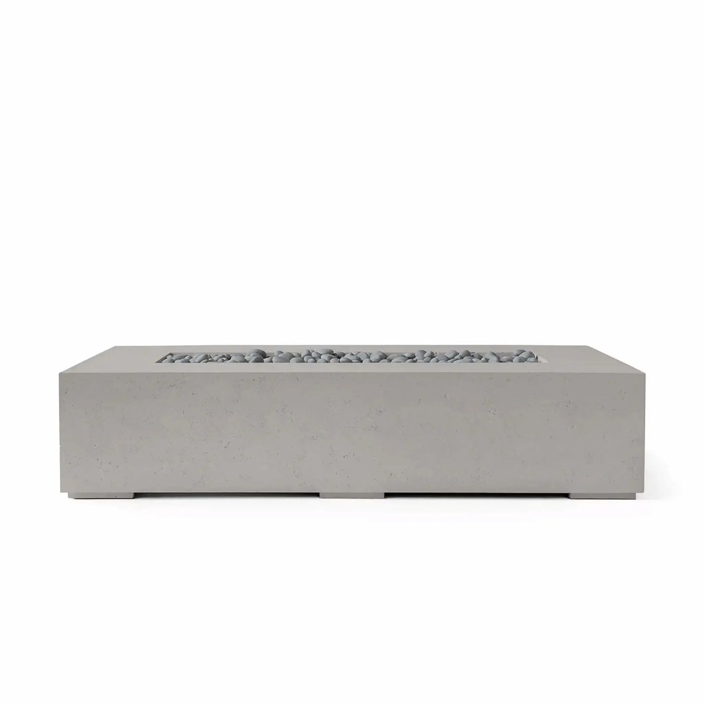 Product image of the HPC Fire & Hearth Products Dekko GFRC Concrete Sonoma 72 x 33 Fire Pit in a Sandstone finish with Slate Stone media. The rectangular outdoor fire feature features durable glass fiber reinforced concrete construction, a sleek modern profile, and a recessed burner opening filled with smooth gray slate stones. Presented on a white background, this Sonoma fire pit showcases a refined neutral color palette designed to complement upscale patios, outdoor seating areas, and contemporary spaces.