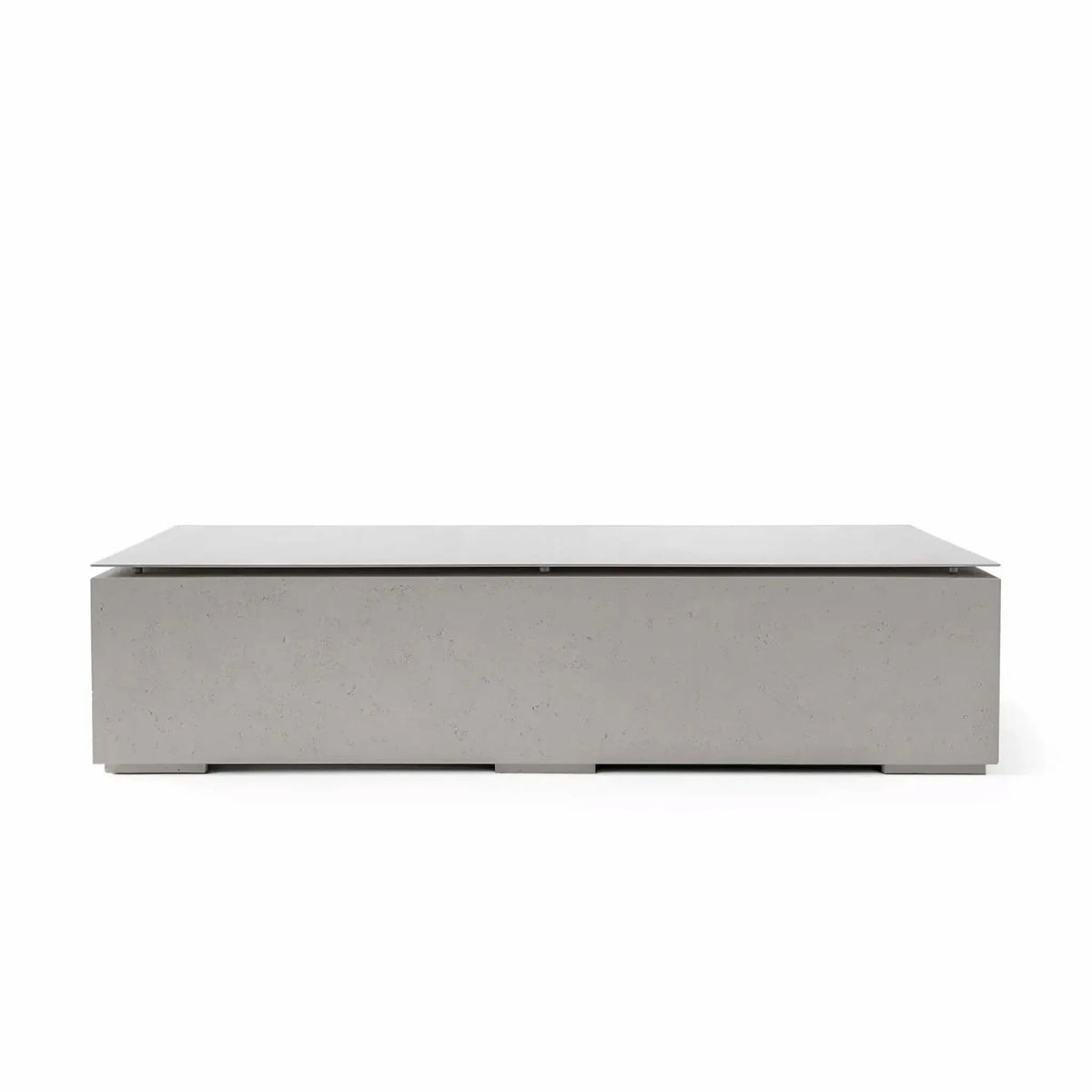 HPC Fire & Hearth Products Controls Dekko GFRC Concrete Sonoma 72 x 33 Fire Pit Sandstone Table Top Lid displayed in a light sandstone concrete finish. The rectangular fire pit features a matching tabletop lid that conceals the burner compartment and provides additional functionality when not in use. Clean lines, durable GFRC concrete construction, and a neutral finish make it a versatile addition to modern outdoor spaces.