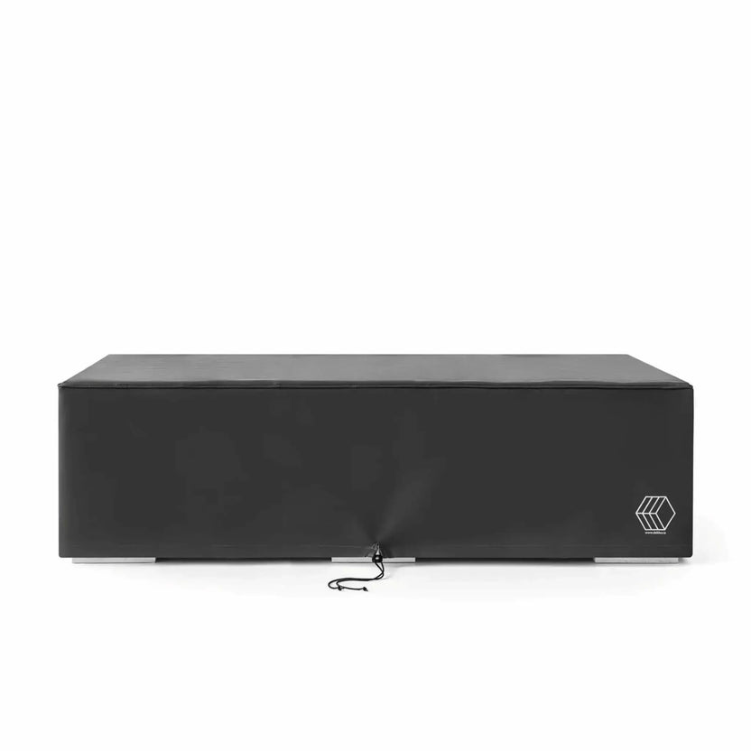 HPC Fire Hearth Products Controls GFRC Concrete Avera 60 x 26 Weather Cover designed to protect the Avera fire pit from outdoor elements when not in use. The rectangular black protective cover features a fitted design, reinforced seams, secure drawstring closure, and Dekko logo branding. Shown on a clean studio background, this weather-resistant cover helps shield the fire pit from rain, dirt, dust, leaves, and UV exposure.