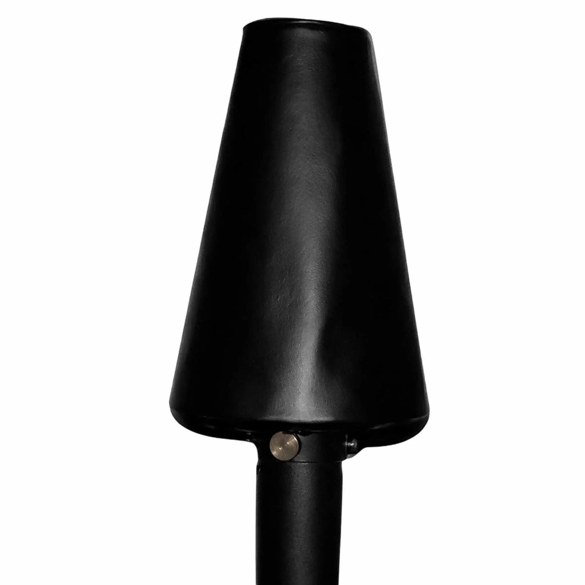 Black vinyl tiki torch head cover with a tapered cone design, shown on a clean white background. The durable weather-resistant cover features a smooth matte finish and a secure fastening point near the base, designed to protect outdoor tiki torch burners or gas torch heads from rain, dust, and debris while maintaining a sleek, minimal appearance.