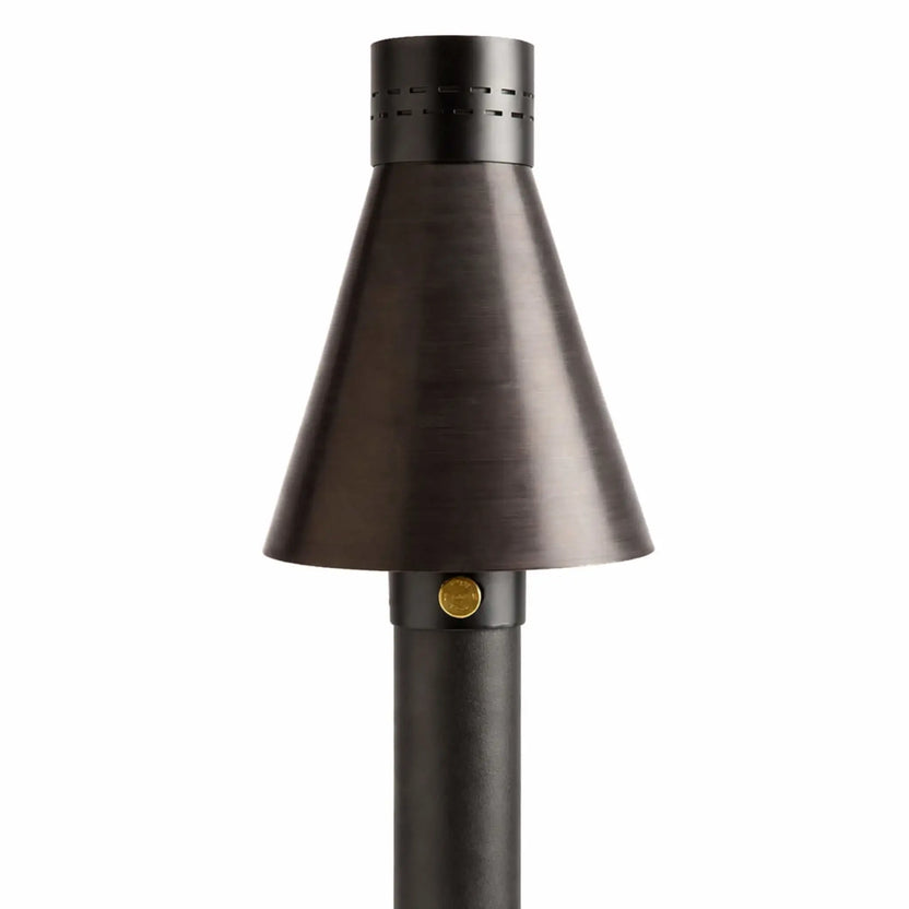 HPC Fire Inspired Hearth Products Controls TK Torch Black Head and Post shown in a clean studio setting, featuring a sleek black metal torch head with a tapered cone design mounted on a durable post, highlighting the modern outdoor gas torch construction and integrated ignition button detail.