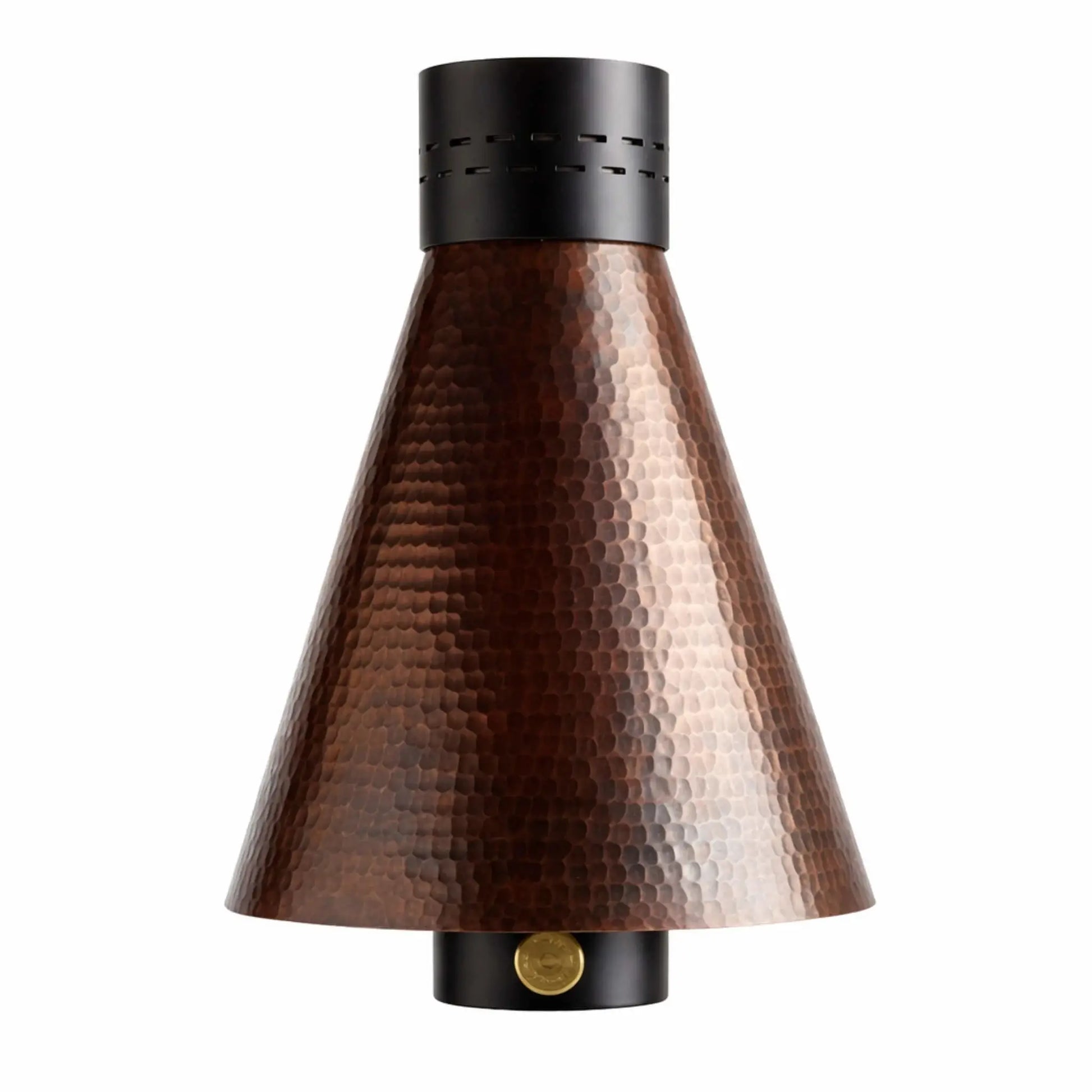HPC TK Torch Copper Head Only displayed on a white background, featuring a hammered copper tapered design with a black vented top and ignition button, ideal for standalone replacement or custom torch installations in outdoor gas fire systems.